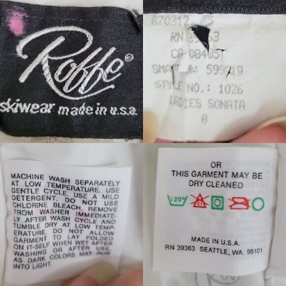 Vintage 80's Roffe Ski Snow Jacket 8 White Dolman Sleeve High Neck Cinched Waist - Picture 4 of 17